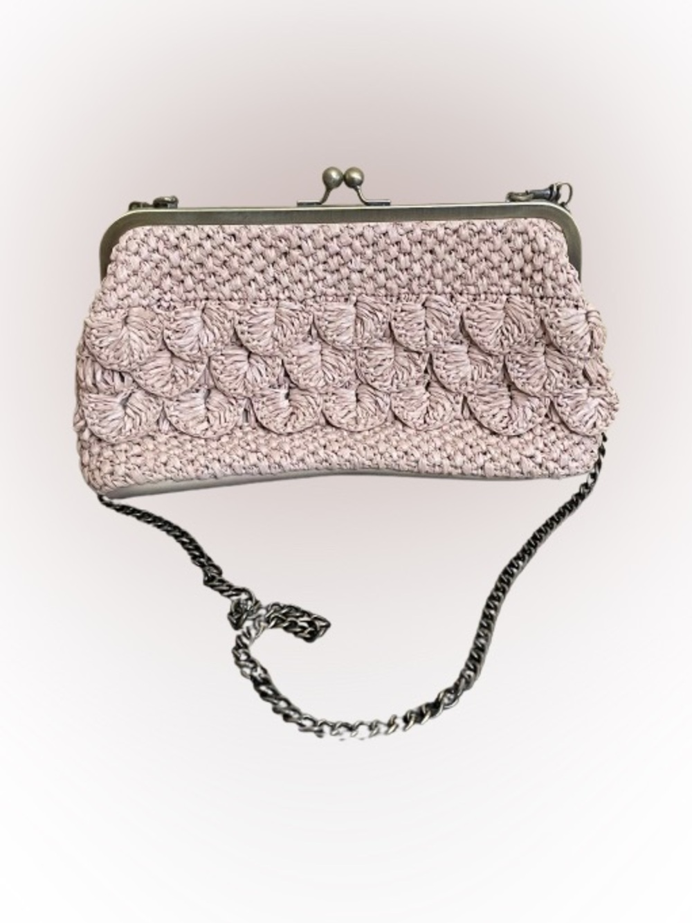 Patricia Nash Purse Bag Laureana Frame Natural Scalloped Raffia Kiss Lock Chain